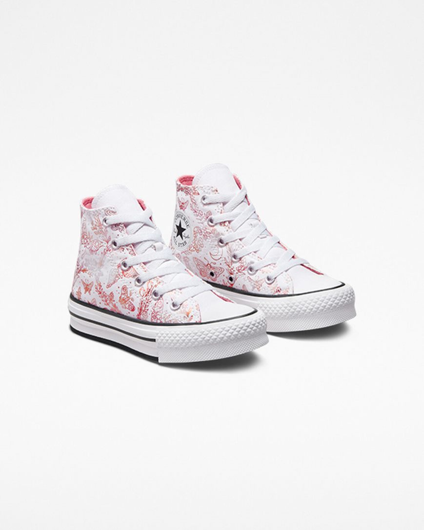 Sapatos Plataforma Converse Chuck Taylor All Star EVA Lift Butterfly Shine Cano Alto Menina Branco Rosa Pretas | PT M083914